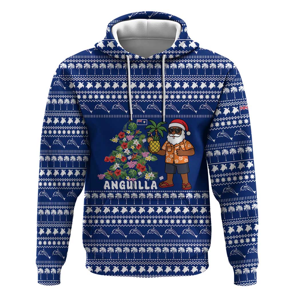 Anguilla Christmas Hoodie with Santa Pineapple Floral Tree Island Crest and Tropical Pattern Design - Wonder Print Shop