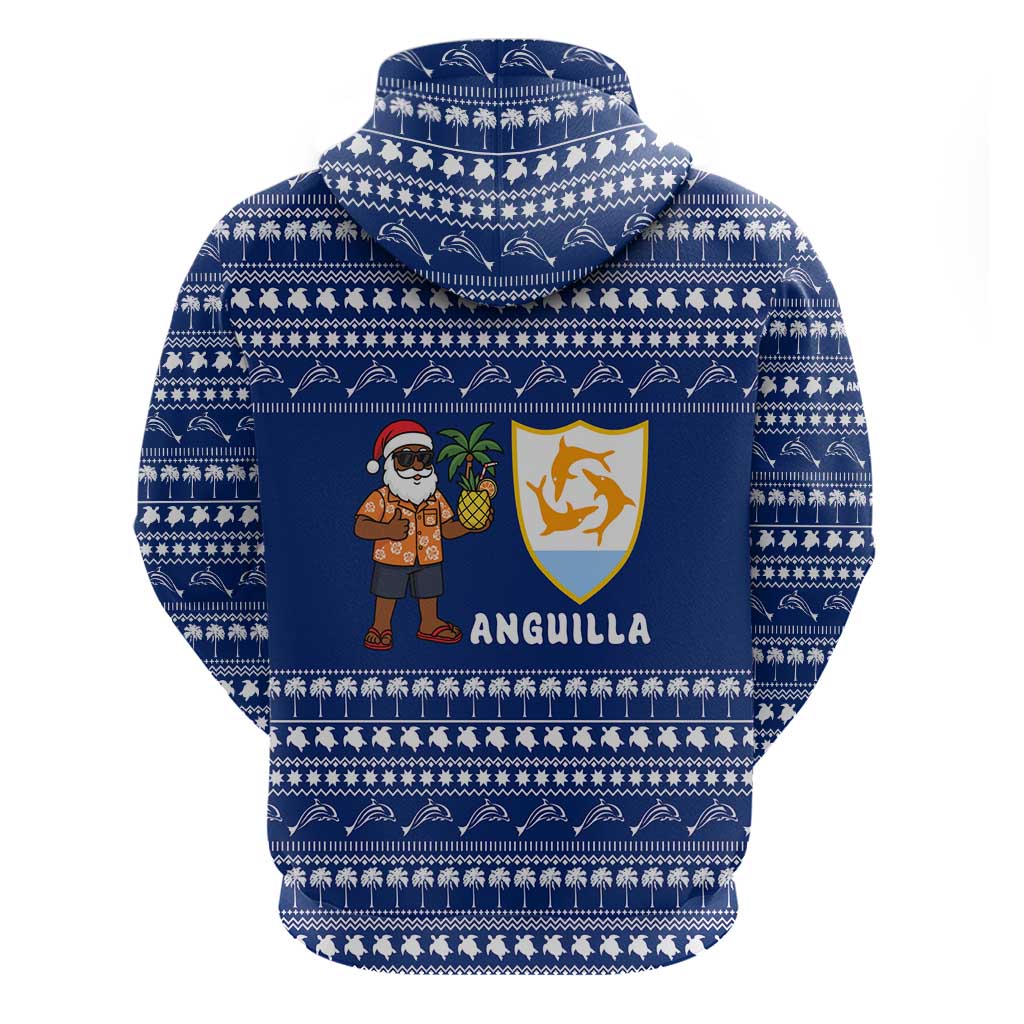 Anguilla Christmas Hoodie with Santa Pineapple Floral Tree Island Crest and Tropical Pattern Design - Wonder Print Shop