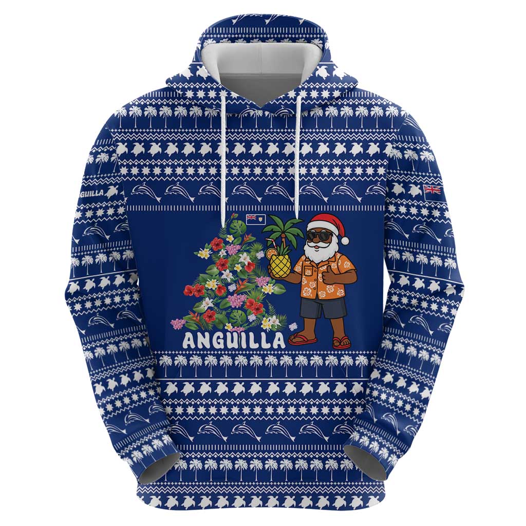 Anguilla Christmas Hoodie with Santa Pineapple Floral Tree Island Crest and Tropical Pattern Design - Wonder Print Shop