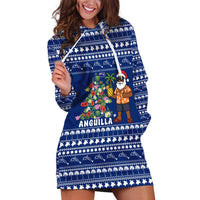 Anguilla Christmas Hoodie Dress with Santa Pineapple Floral Tree Island Crest and Tropical Pattern Design - Wonder Print Shop