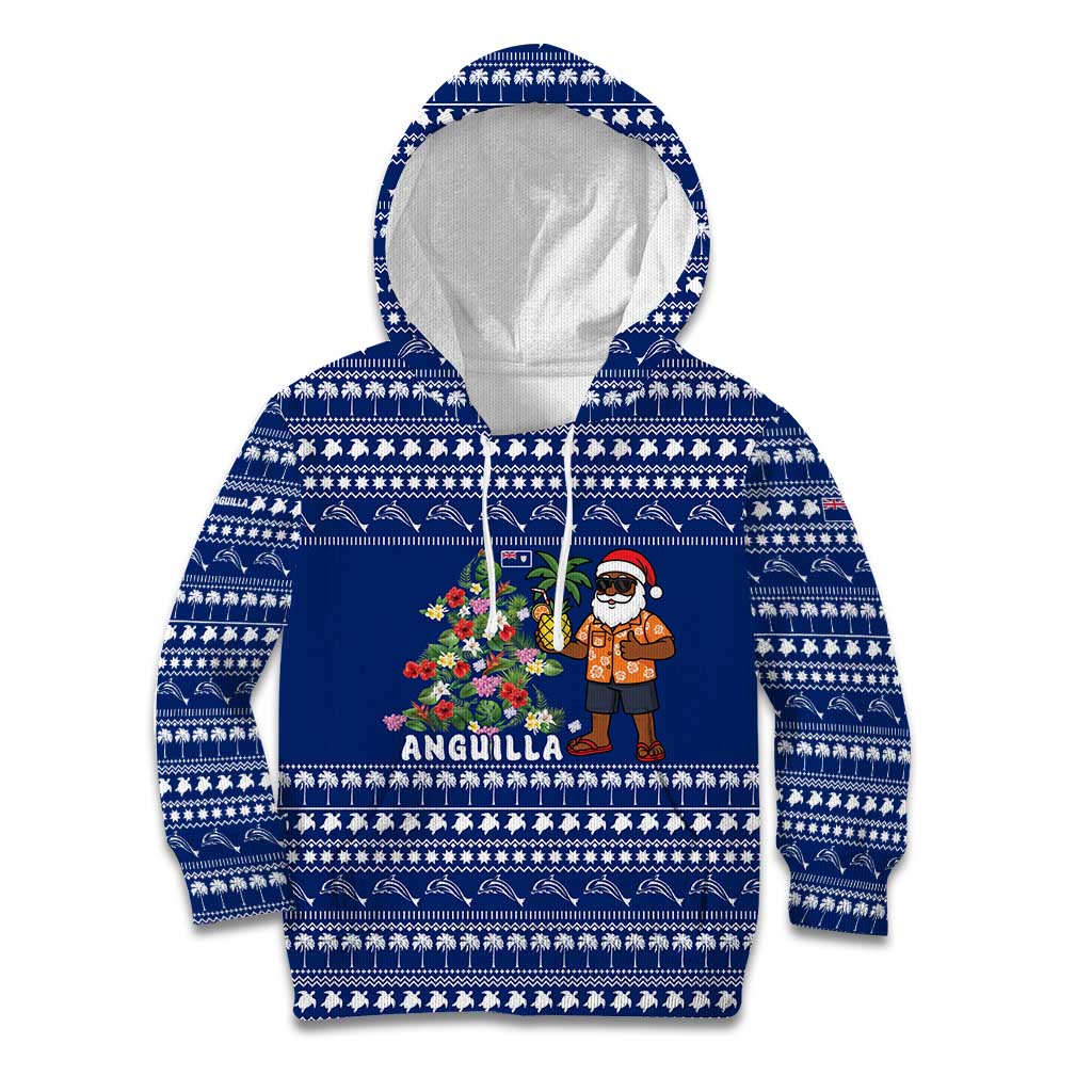 Anguilla Christmas Kid Hoodie with Santa Pineapple Floral Tree Island Crest and Tropical Pattern Design - Wonder Print Shop