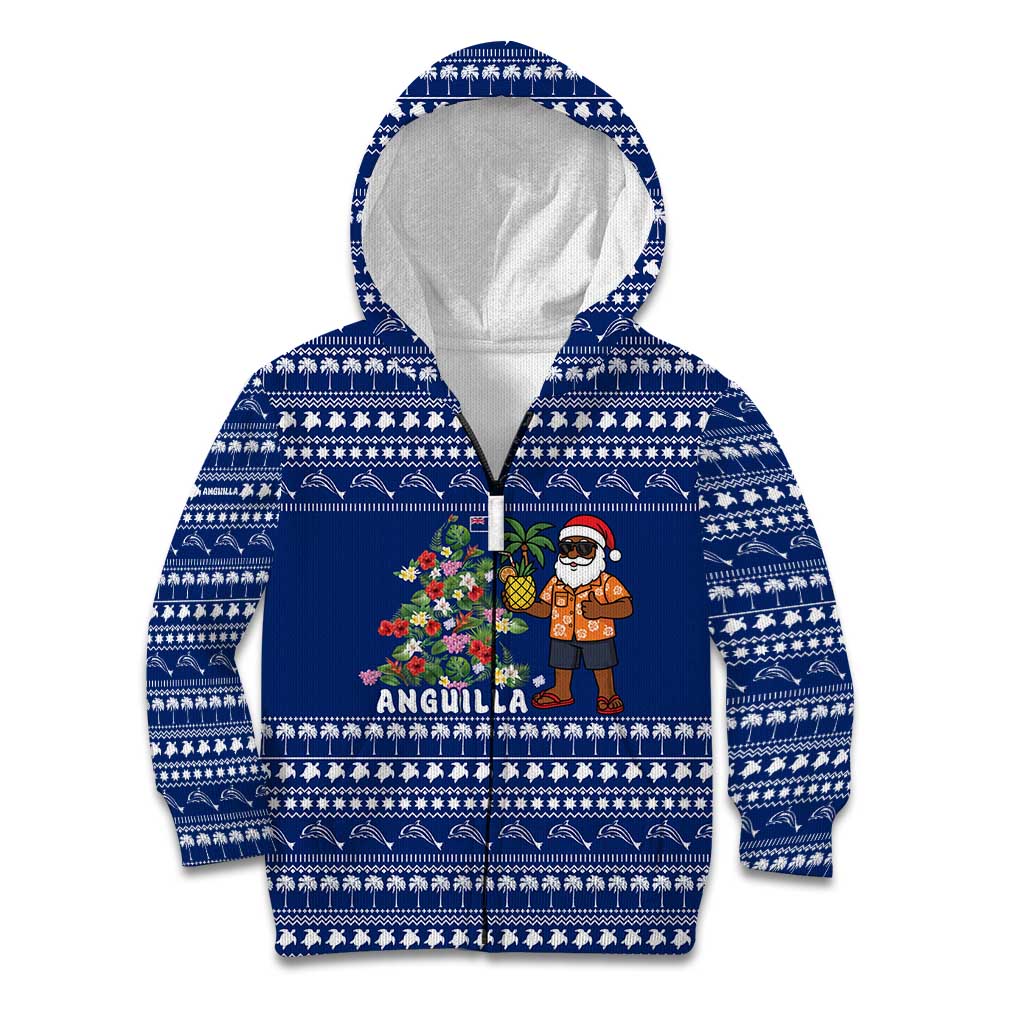Anguilla Christmas Kid Hoodie with Santa Pineapple Floral Tree Island Crest and Tropical Pattern Design - Wonder Print Shop