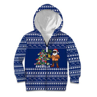 Anguilla Christmas Kid Hoodie with Santa Pineapple Floral Tree Island Crest and Tropical Pattern Design - Wonder Print Shop