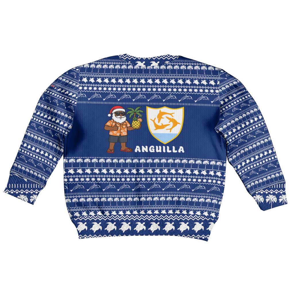 Anguilla Christmas Kid Ugly Christmas Sweater with Santa Pineapple Floral Tree Island Crest and Tropical Pattern Design - Wonder Print Shop