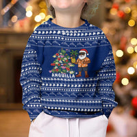 Anguilla Christmas Kid Ugly Christmas Sweater with Santa Pineapple Floral Tree Island Crest and Tropical Pattern Design - Wonder Print Shop