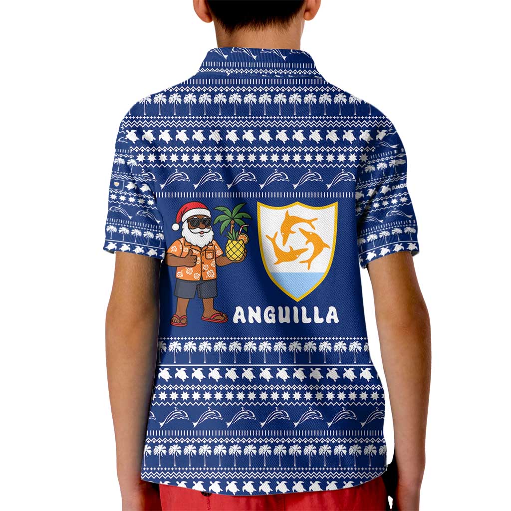 Anguilla Christmas Kid Polo Shirt with Santa Pineapple Floral Tree Island Crest and Tropical Pattern Design - Wonder Print Shop