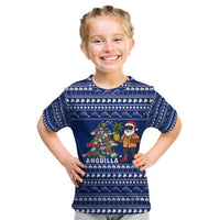 Anguilla Christmas Kid T Shirt with Santa Pineapple Floral Tree Island Crest and Tropical Pattern Design - Wonder Print Shop