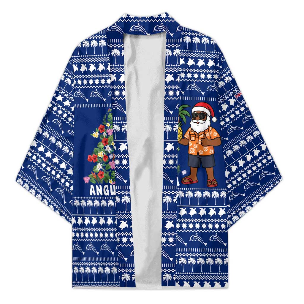 Anguilla Christmas Kimono with Santa Pineapple Floral Tree Island Crest and Tropical Pattern Design - Wonder Print Shop