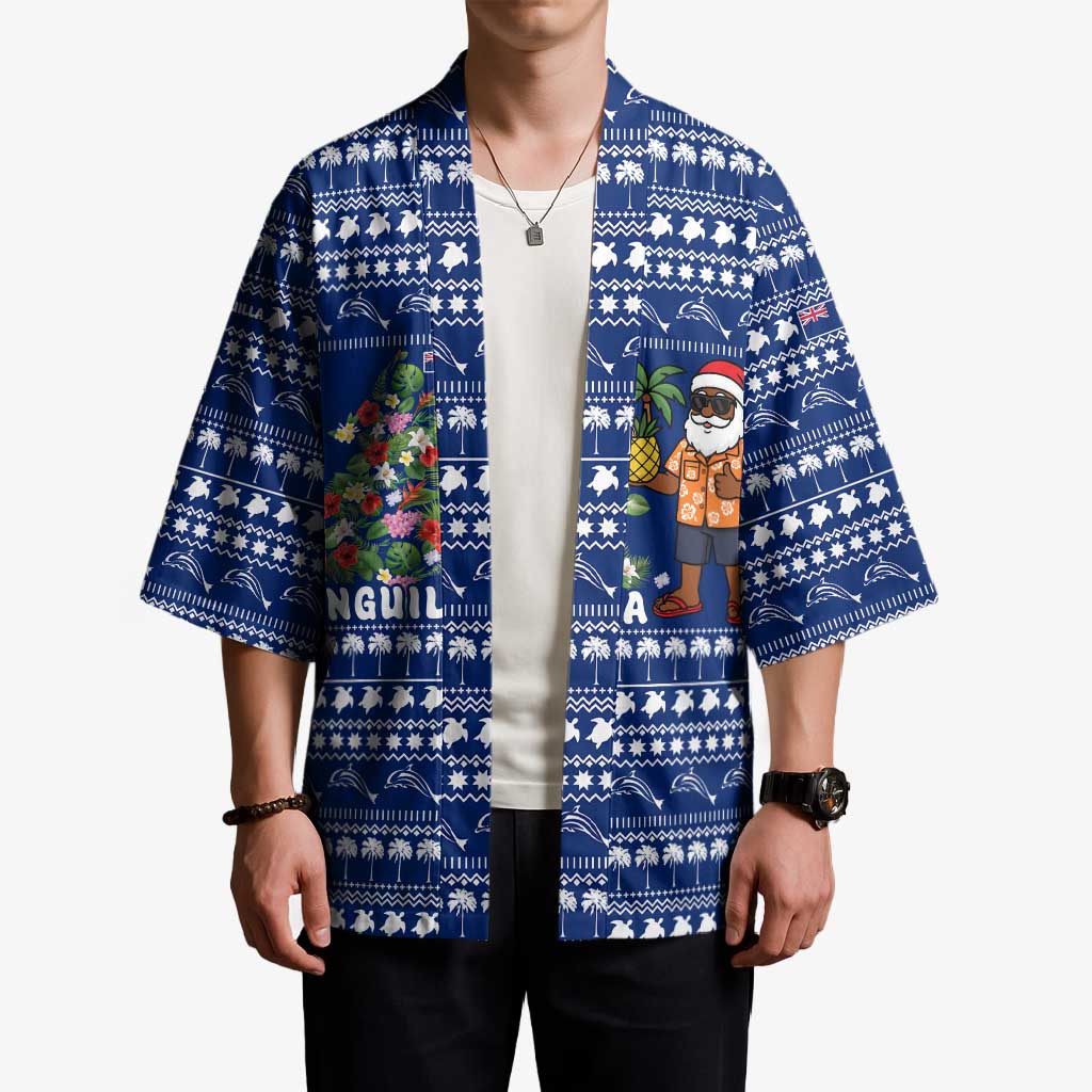 Anguilla Christmas Kimono with Santa Pineapple Floral Tree Island Crest and Tropical Pattern Design - Wonder Print Shop