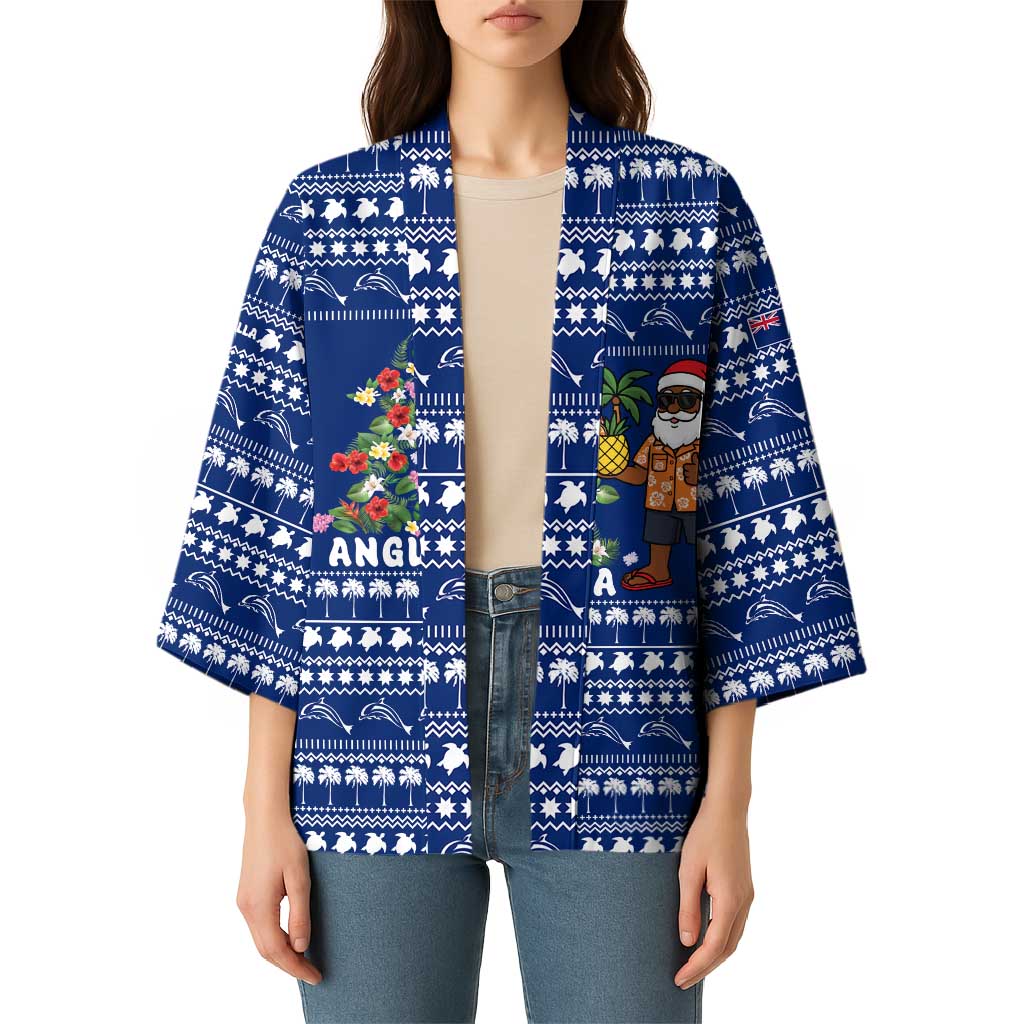 Anguilla Christmas Kimono with Santa Pineapple Floral Tree Island Crest and Tropical Pattern Design - Wonder Print Shop