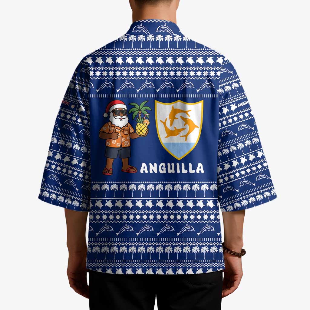 Anguilla Christmas Kimono with Santa Pineapple Floral Tree Island Crest and Tropical Pattern Design - Wonder Print Shop