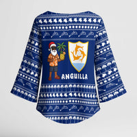 Anguilla Christmas Kimono Sleeve Blouse with Santa Pineapple Floral Tree Island Crest and Tropical Pattern Design - Wonder Print Shop