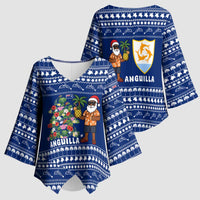 Anguilla Christmas Kimono Sleeve Blouse with Santa Pineapple Floral Tree Island Crest and Tropical Pattern Design - Wonder Print Shop
