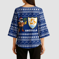 Anguilla Christmas Kimono Sleeve Blouse with Santa Pineapple Floral Tree Island Crest and Tropical Pattern Design - Wonder Print Shop