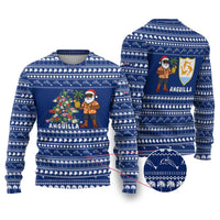Anguilla Christmas Ugly Christmas Sweater with Santa Pineapple Floral Tree Island Crest and Tropical Pattern Design - Wonder Print Shop