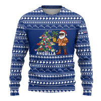 Anguilla Christmas Ugly Christmas Sweater with Santa Pineapple Floral Tree Island Crest and Tropical Pattern Design - Wonder Print Shop