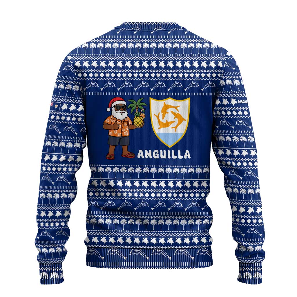 Anguilla Christmas Ugly Christmas Sweater with Santa Pineapple Floral Tree Island Crest and Tropical Pattern Design - Wonder Print Shop