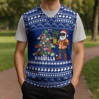 Anguilla Christmas Knitted V-Neck Vest with Santa Pineapple Floral Tree Island Crest and Tropical Pattern Design - Wonder Print Shop