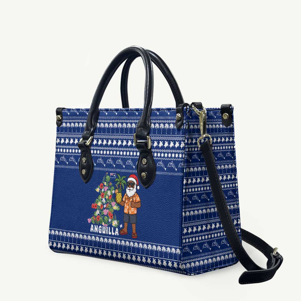 Anguilla Christmas Leather Bag with Santa Pineapple Floral Tree Island Crest and Tropical Pattern Design - Wonder Print Shop