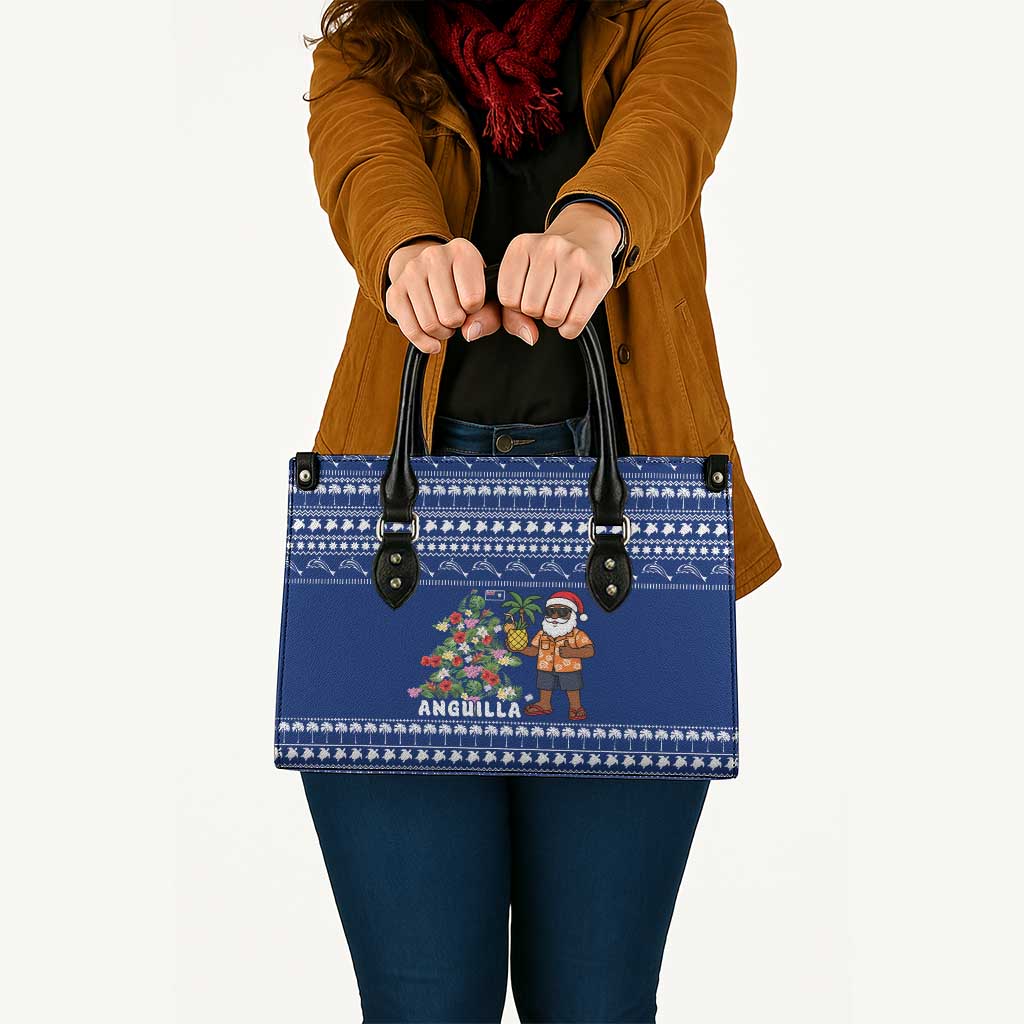 Anguilla Christmas Leather Bag with Santa Pineapple Floral Tree Island Crest and Tropical Pattern Design - Wonder Print Shop