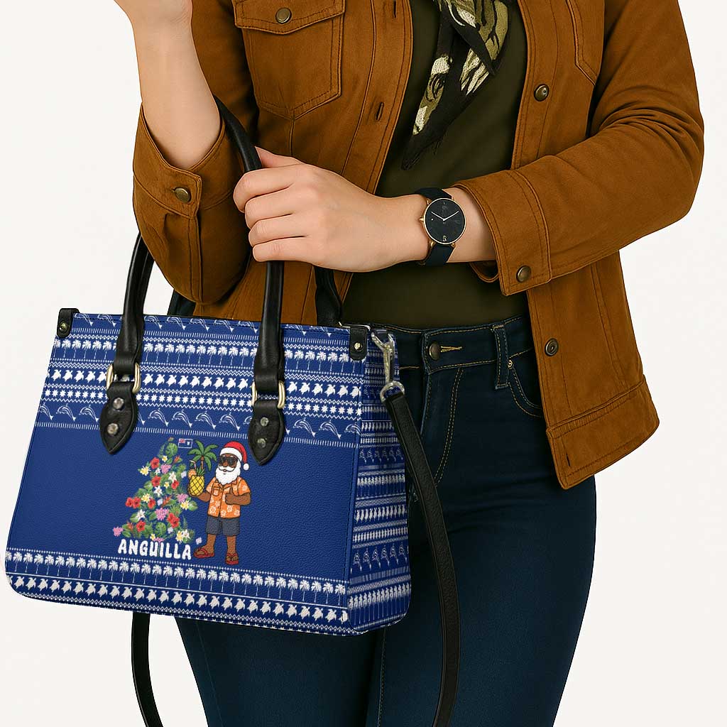 Anguilla Christmas Leather Bag with Santa Pineapple Floral Tree Island Crest and Tropical Pattern Design - Wonder Print Shop