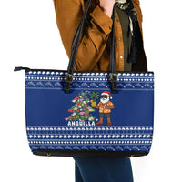 Anguilla Christmas Leather Tote Bag with Santa Pineapple Floral Tree Island Crest and Tropical Pattern Design - Wonder Print Shop