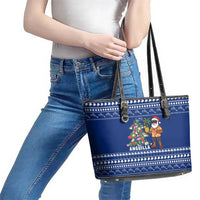 Anguilla Christmas Leather Tote Bag with Santa Pineapple Floral Tree Island Crest and Tropical Pattern Design - Wonder Print Shop