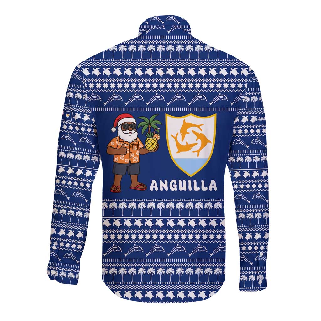 Anguilla Christmas Long Sleeve Button Shirt with Santa Pineapple Floral Tree Island Crest and Tropical Pattern Design - Wonder Print Shop