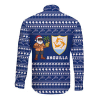 Anguilla Christmas Long Sleeve Button Shirt with Santa Pineapple Floral Tree Island Crest and Tropical Pattern Design - Wonder Print Shop