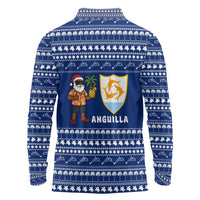 Anguilla Christmas Long Sleeve Polo Shirt with Santa Pineapple Floral Tree Island Crest and Tropical Pattern Design - Wonder Print Shop