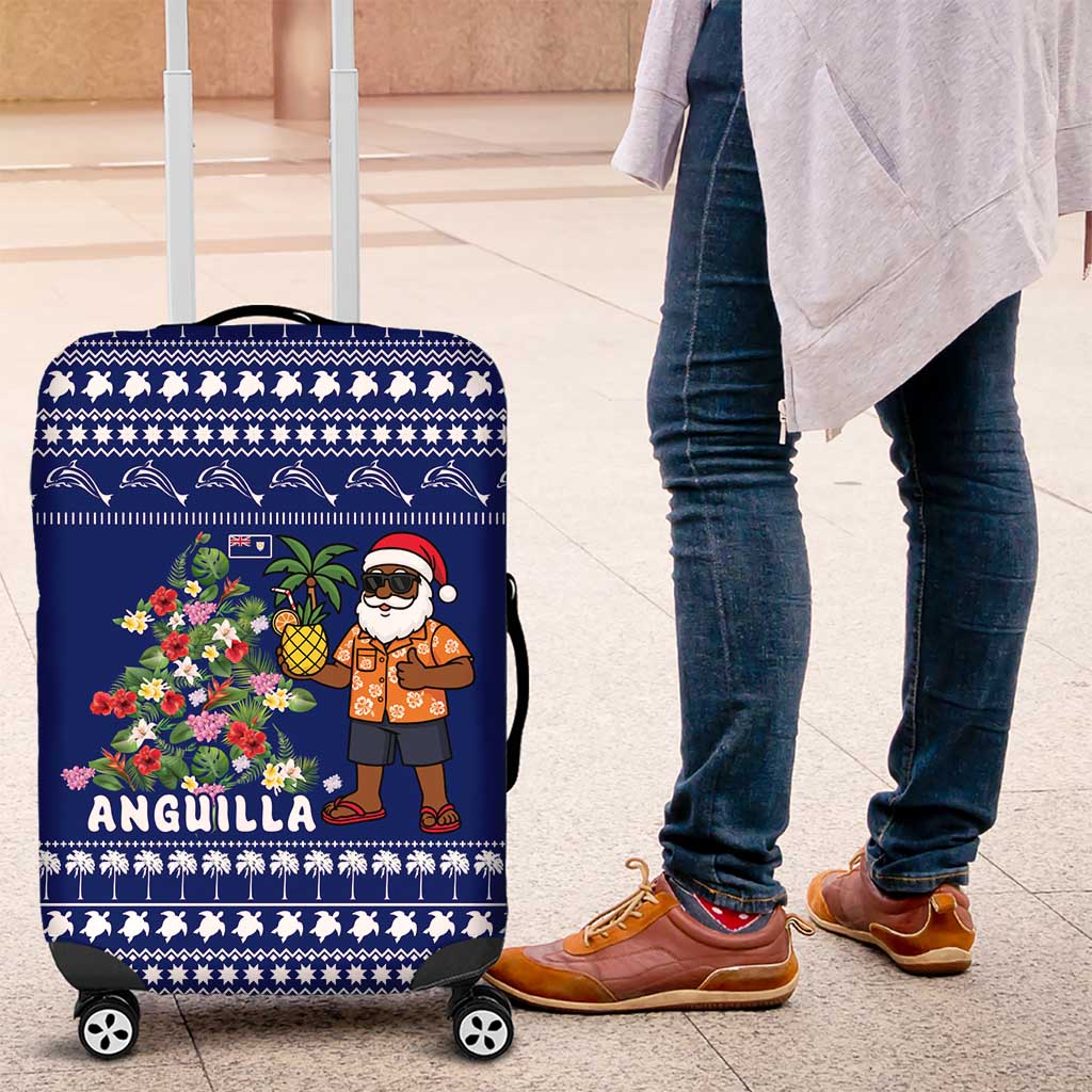 Anguilla Christmas Luggage Cover with Santa Pineapple Floral Tree Island Crest and Tropical Pattern Design - Wonder Print Shop