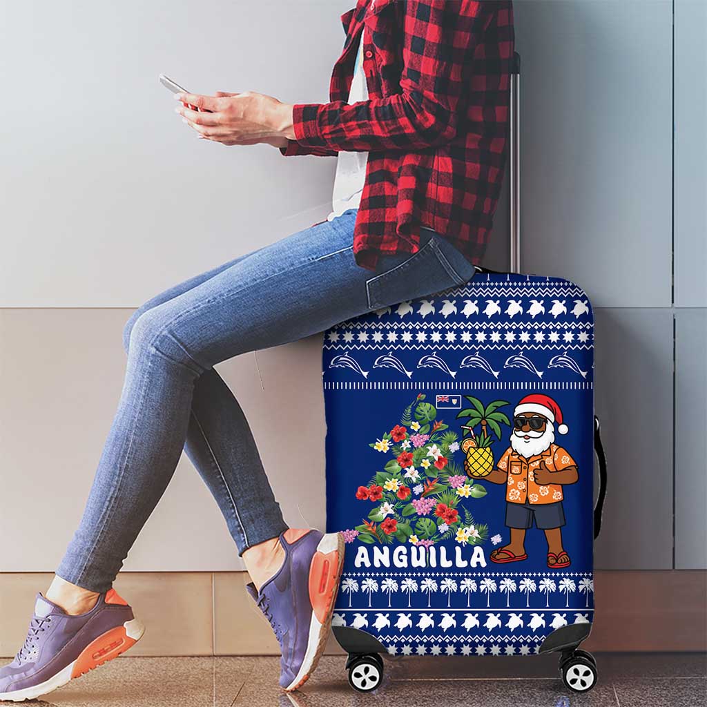 Anguilla Christmas Luggage Cover with Santa Pineapple Floral Tree Island Crest and Tropical Pattern Design - Wonder Print Shop