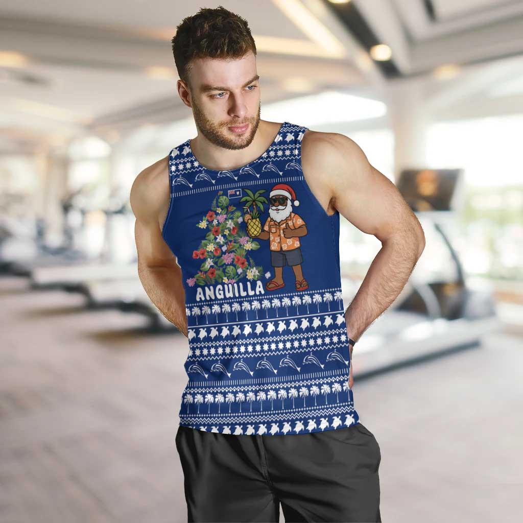 Anguilla Christmas Men Tank Top with Santa Pineapple Floral Tree Island Crest and Tropical Pattern Design - Wonder Print Shop