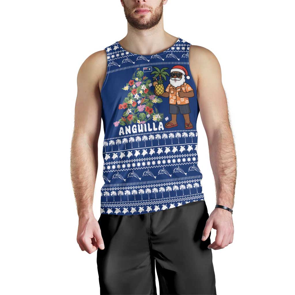 Anguilla Christmas Men Tank Top with Santa Pineapple Floral Tree Island Crest and Tropical Pattern Design - Wonder Print Shop
