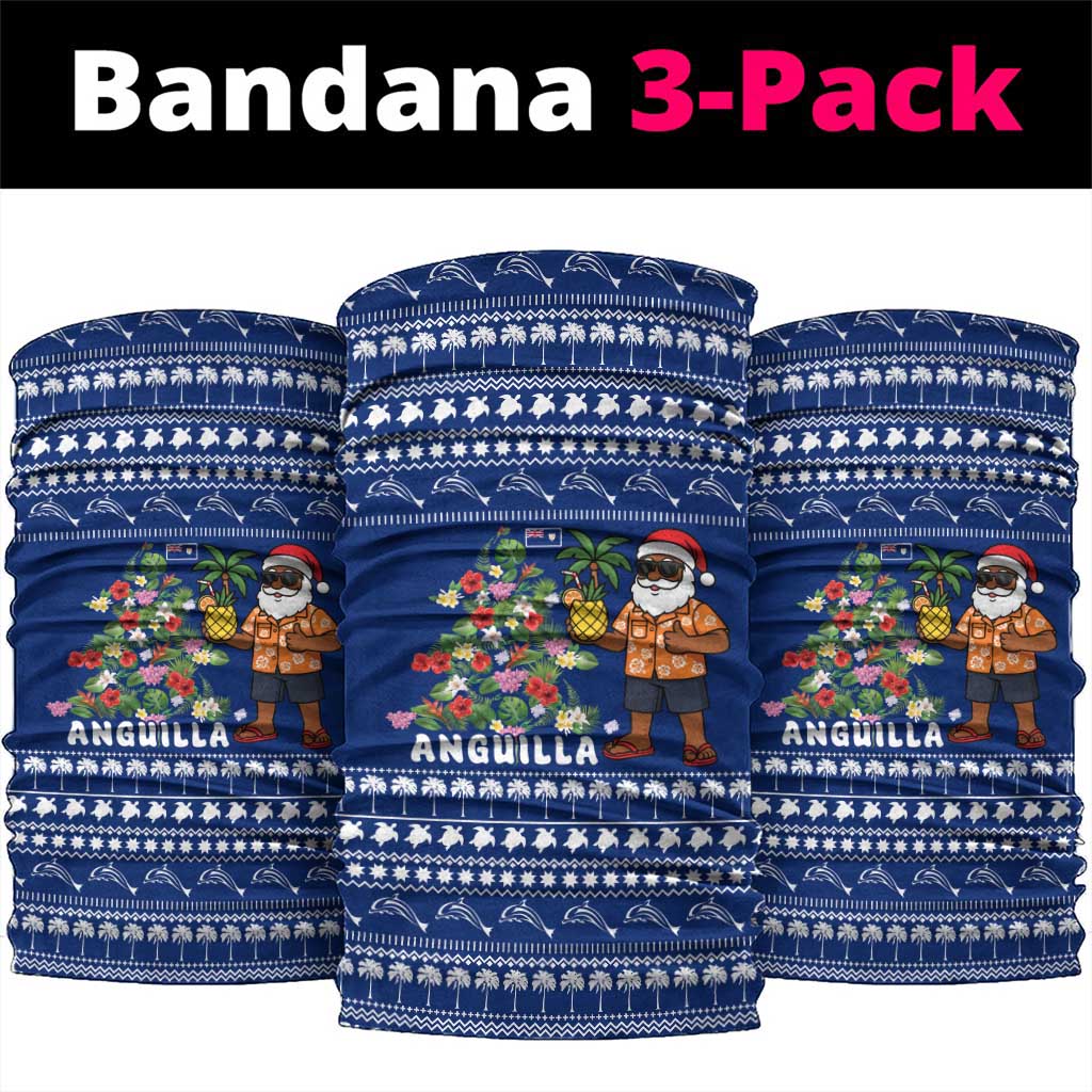 Anguilla Christmas Neck Gaiter with Santa Pineapple Floral Tree Island Crest and Tropical Pattern Design - Wonder Print Shop