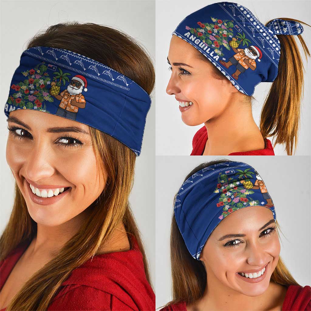 Anguilla Christmas Neck Gaiter with Santa Pineapple Floral Tree Island Crest and Tropical Pattern Design - Wonder Print Shop