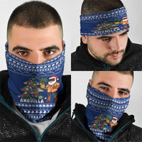 Anguilla Christmas Neck Gaiter with Santa Pineapple Floral Tree Island Crest and Tropical Pattern Design - Wonder Print Shop