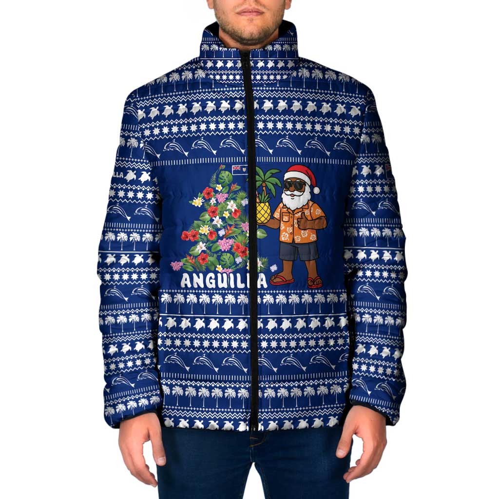 Anguilla Christmas Padded Jacket with Santa Pineapple Floral Tree Island Crest and Tropical Pattern Design - Wonder Print Shop