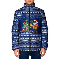 Anguilla Christmas Padded Jacket with Santa Pineapple Floral Tree Island Crest and Tropical Pattern Design - Wonder Print Shop