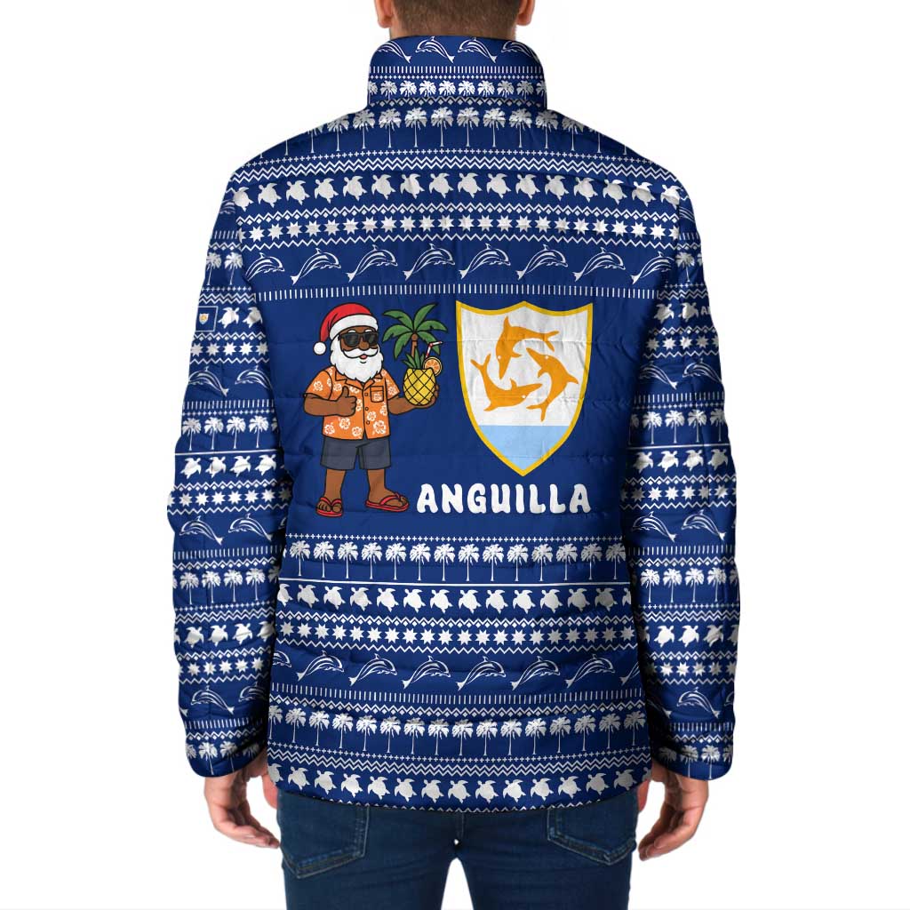 Anguilla Christmas Padded Jacket with Santa Pineapple Floral Tree Island Crest and Tropical Pattern Design - Wonder Print Shop