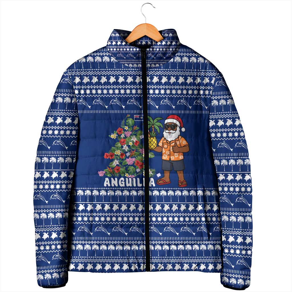 Anguilla Christmas Padded Jacket with Santa Pineapple Floral Tree Island Crest and Tropical Pattern Design - Wonder Print Shop
