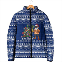 Anguilla Christmas Padded Jacket with Santa Pineapple Floral Tree Island Crest and Tropical Pattern Design - Wonder Print Shop