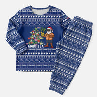 Anguilla Christmas Pajama Set with Santa Pineapple Floral Tree Island Crest and Tropical Pattern Design - Wonder Print Shop
