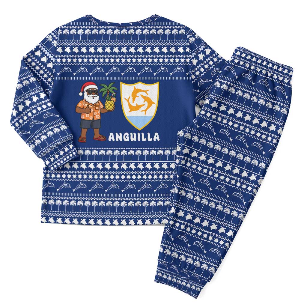 Anguilla Christmas Pajama Set with Santa Pineapple Floral Tree Island Crest and Tropical Pattern Design - Wonder Print Shop
