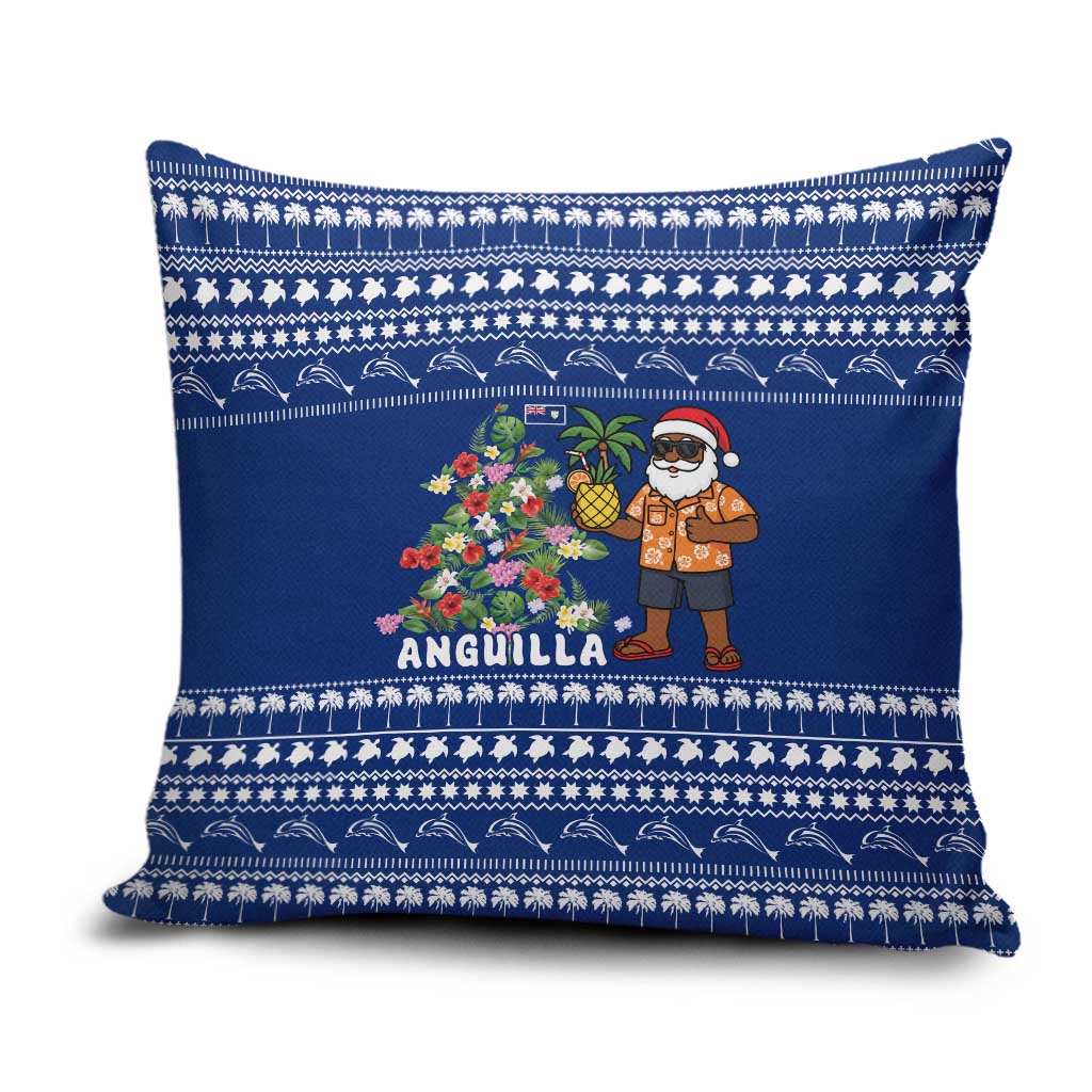 Anguilla Christmas Pillow Cover with Santa Pineapple Floral Tree Island Crest and Tropical Pattern Design - Wonder Print Shop