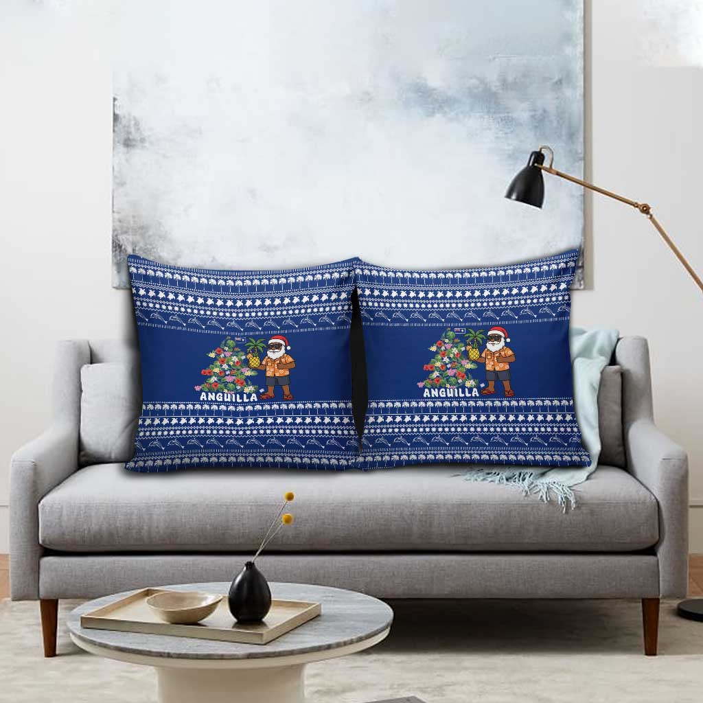 Anguilla Christmas Pillow Cover with Santa Pineapple Floral Tree Island Crest and Tropical Pattern Design - Wonder Print Shop