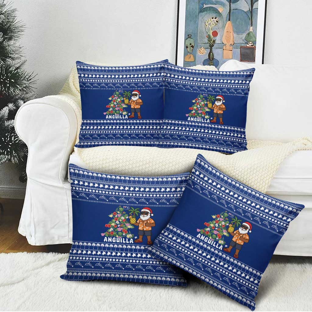 Anguilla Christmas Pillow Cover with Santa Pineapple Floral Tree Island Crest and Tropical Pattern Design - Wonder Print Shop