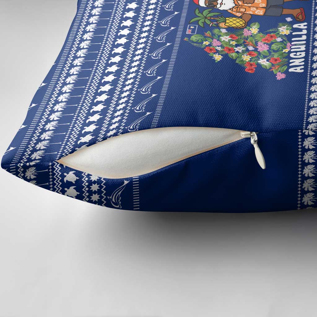 Anguilla Christmas Pillow Cover with Santa Pineapple Floral Tree Island Crest and Tropical Pattern Design - Wonder Print Shop