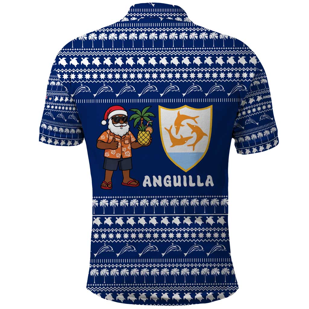 Anguilla Christmas Polo Shirt with Santa Pineapple Floral Tree Island Crest and Tropical Pattern Design - Wonder Print Shop