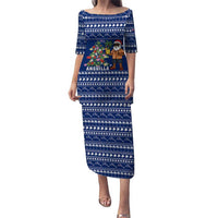 Anguilla Christmas Puletasi with Santa Pineapple Floral Tree Island Crest and Tropical Pattern Design - Wonder Print Shop